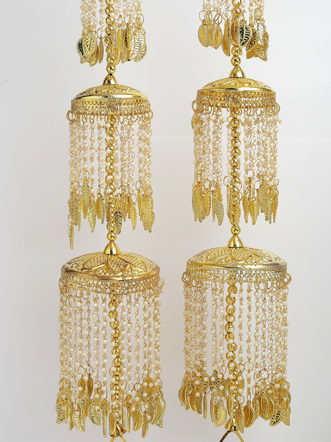 NVR Women's Pack Of 2 Gold-Polished & White Pearl Beaded Bridal Layered Heavy Kaleera Sets - Distacart