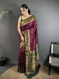 Joban Fashion Wine Intricate Motifs Soft Silk Banarasi Saree