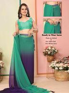 Sea Green Georgette Pedding Color Printed Ready To Wear Saree - Aalaya