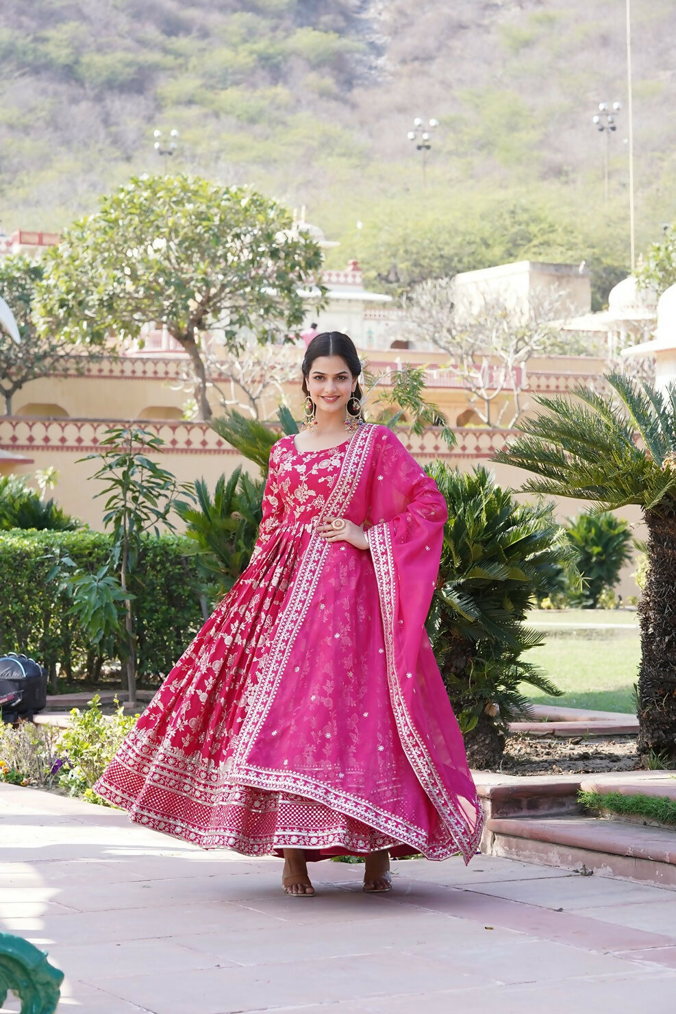 Joban Fashion Pink Viscose Jacquard Sequence Embroidery Work Kurta Set - Distacart