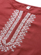 Yufta Maroon & Off White Embroidered Dupatta Set