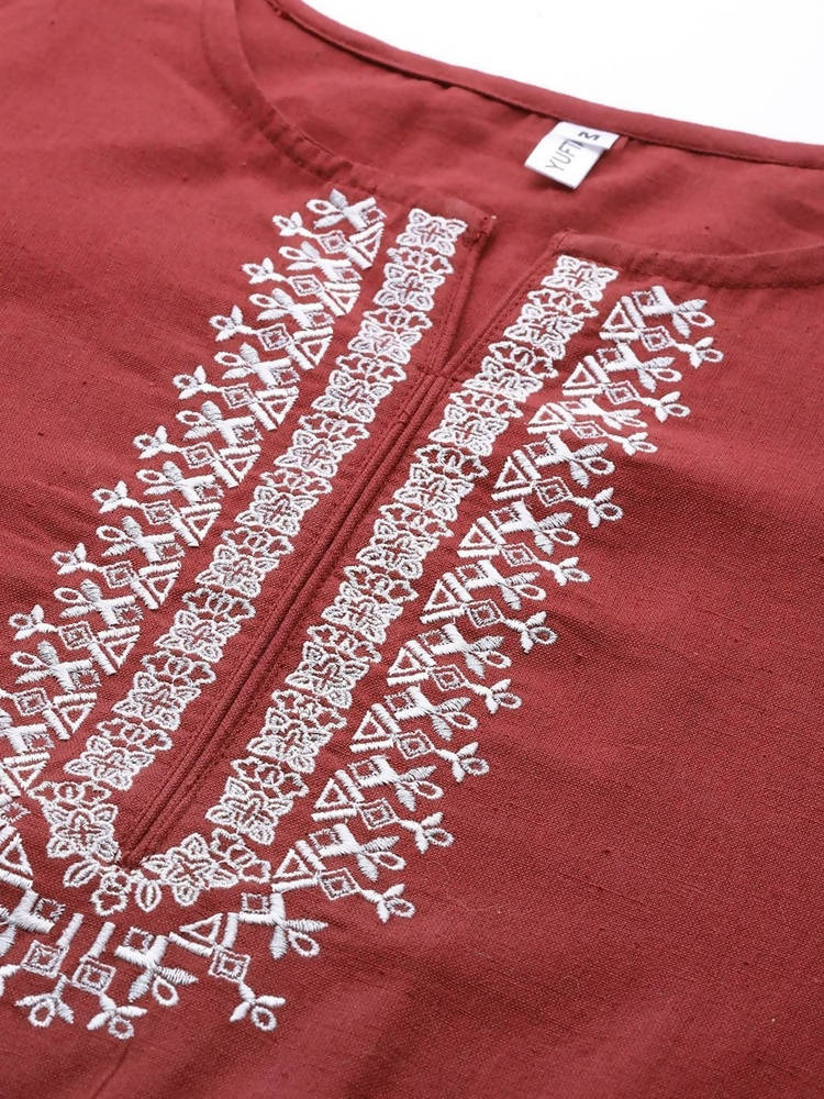 Yufta Maroon & Off White Embroidered Dupatta Set