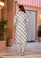 Juniper Women's White Floral Printed Cotton Kurta Dhoti Pant & Dupatta Set