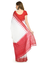 Vamika Sambalpuri Ikat Cotton Plane Kumbha White & Red Saree - Distacart