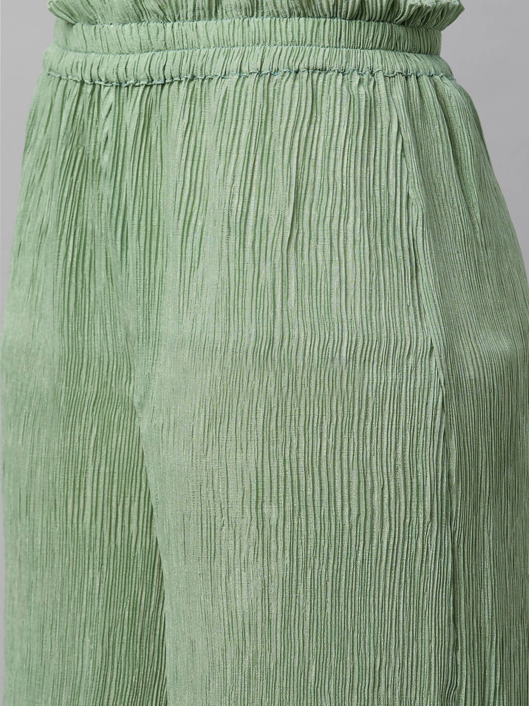 Myshka Women Green Chiffon Round Neck Top Palazzo Set - Distacart
