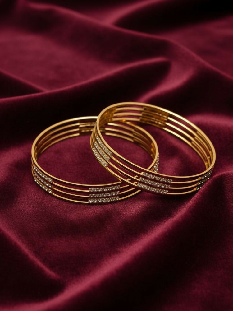 NVR Women Set of 2 Gold Plated CZ Stone Kada Bangle - Distacart