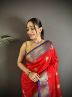 Joban Fashion Red Intricate Zari Weaving Soft Silk Banarasi Saree - Distacart