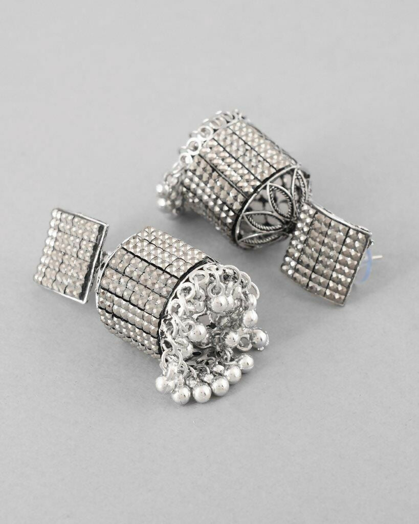 VOJ Black-Toned AD Studded Square Dome Shaped Jhumka Earrings - Distacart