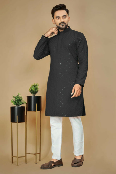 Anaita Black Embroidered Rayon Straight Kurta