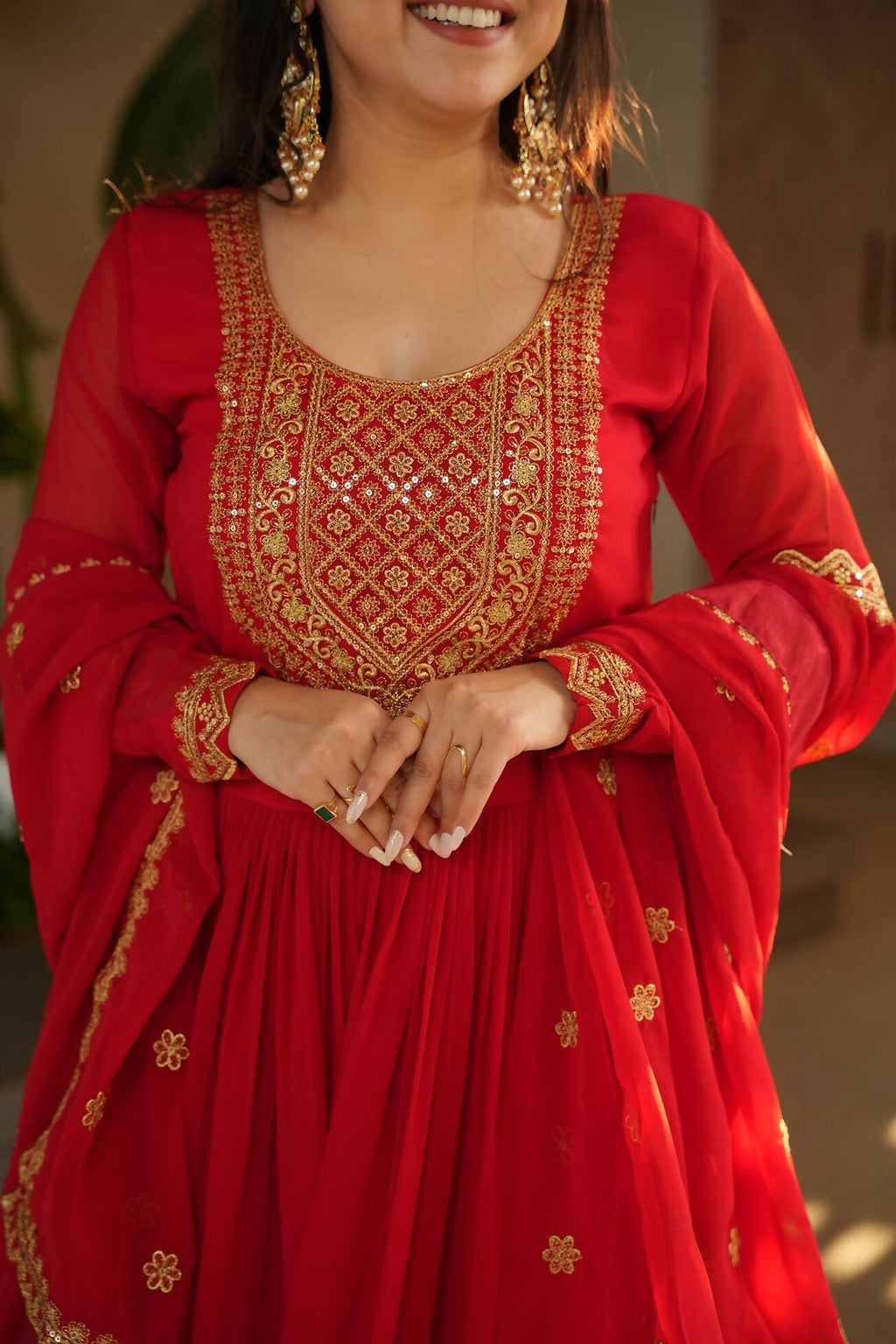 Joban Fashion Red Georgette Sequence Embroidery Work Kurta Set - Distacart
