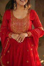 Joban Fashion Red Georgette Sequence Embroidery Work Kurta Set - Distacart