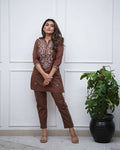 Joban Fashion Brown Rayon Embroidery Sequence Work Readymade Kurta Set - Distacart