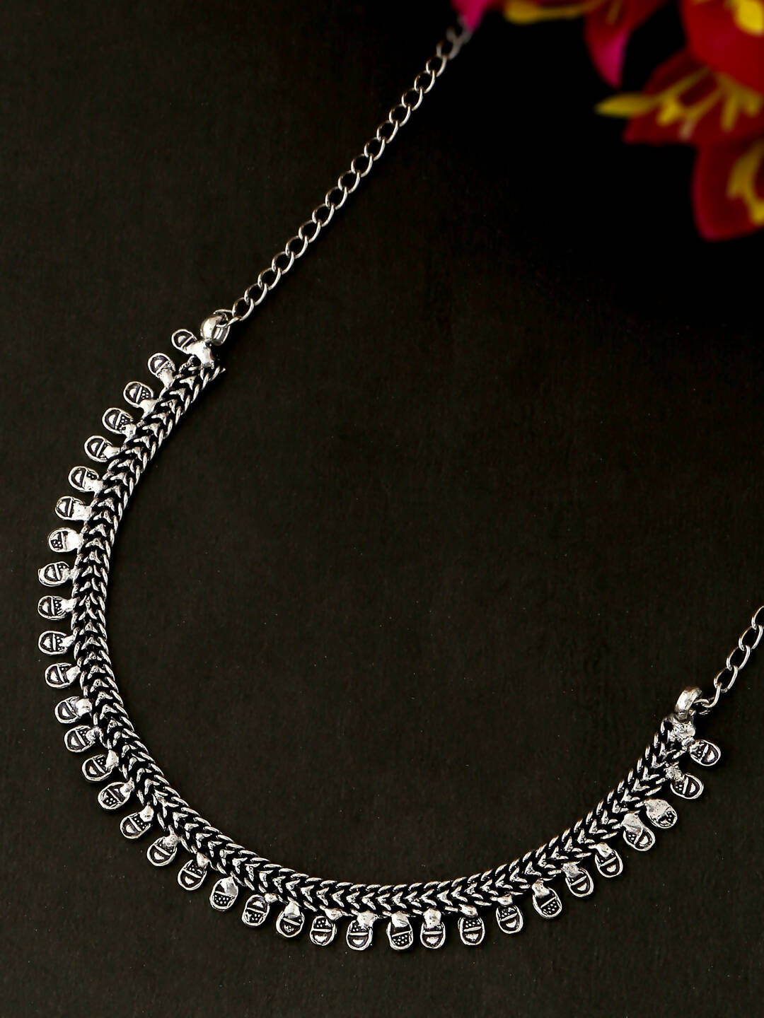 NVR Women Silver-Plated Oxidised Necklace