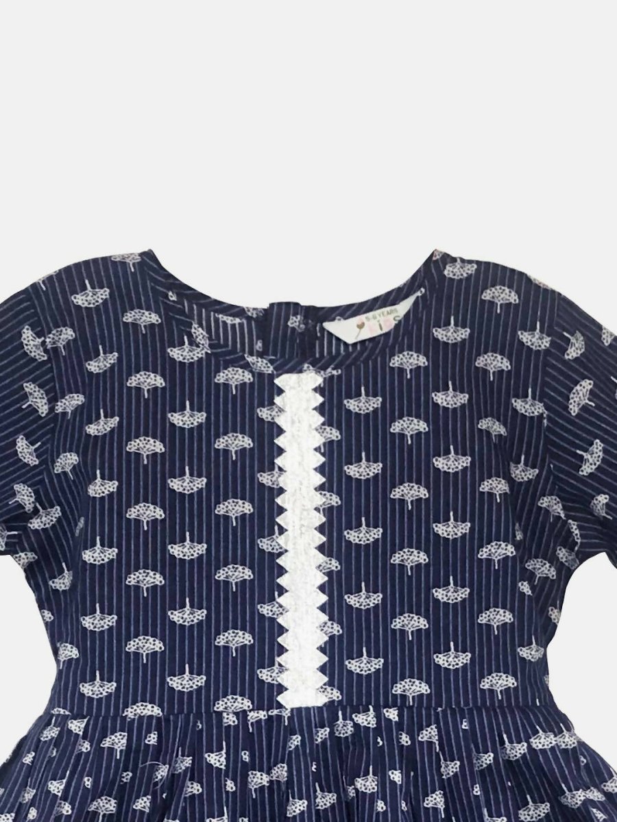 Ahalyaa Navy Pure Cotton Digital Printed Kids Kurta Sharara Set For Girls