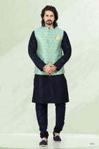 Raivat Ethnic Jacquard Banarasi Silk Woven Work 3 Pics Jacket Set In Pista Green Colour - Distacart