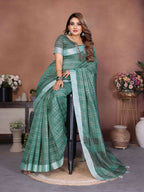 Aastha Fashion Sea Green Linen Weaving Saree - Distacart