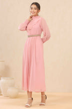 Juniper Women Pink Chiffon Woven Design Flared Dress - Distacart