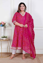 Miravan Plus Size Women'S Bandhani Ethnic Anarkali Kurta And Dupatta - Distacart