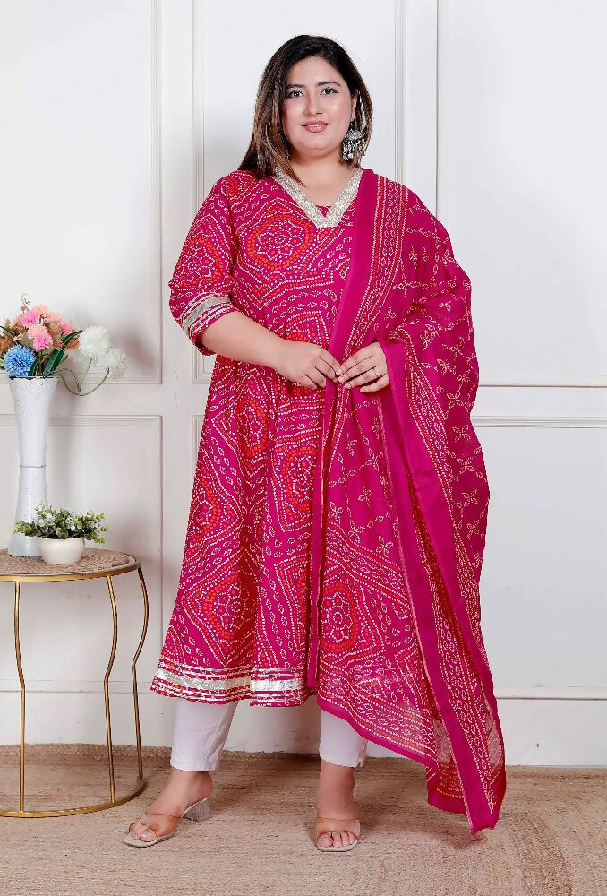 Miravan Plus Size Women'S Bandhani Ethnic Anarkali Kurta And Dupatta - Distacart
