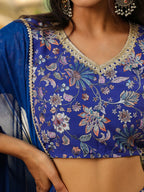 Janasya Blue Georgette Floral Lehenga Choli Dupatta