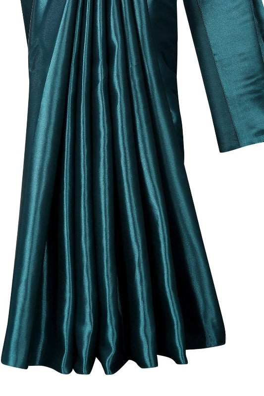 Rama Green Satin Designer Saree 