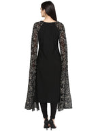 Ahalyaa Women's Black Georgette Rubber Glitter Print Kurta