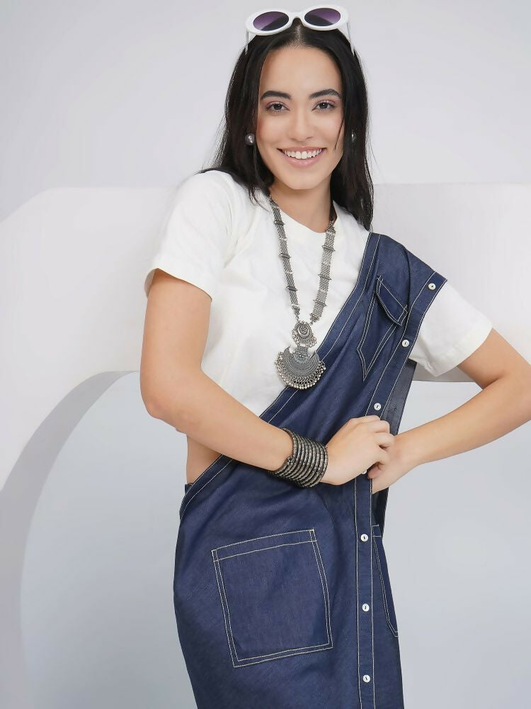 Joban Fashion Off White Cotton Denim Skirt Drape With Top