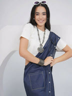 Joban Fashion Off White Cotton Denim Skirt Drape With Top