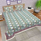Premium Jaipuri Hand Block Printed Traditional Cotton Queen Bedsheet with 2 Pillow Covers