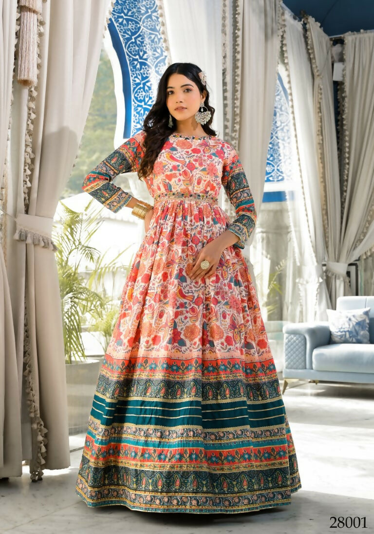 Wedding Designer Multi Soft Dola Silk Anarkali suit with Dupatta - Sanj