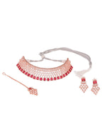 Saraf RS Jewellery Rose Gold-Plated & Red AD & CZ-Studded Contemporary Jewellery Set - Distacart
