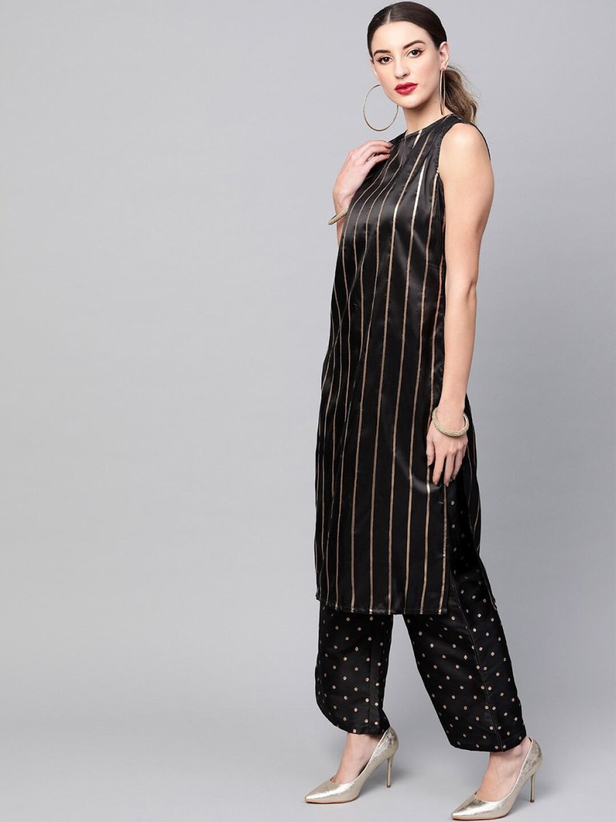 Aks Striped Sleeveless Kurta With Palazzos