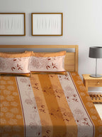 BOMBAY DYEING Beige & Yellow Printed Cotton 104 TC King Bedsheet With 2 Pillow Covers