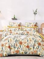 AEROHAVEN Premium Cream-Coloured Floral Cotton 300 TC King Bedsheet & 2 Pillow Covers - Distacart