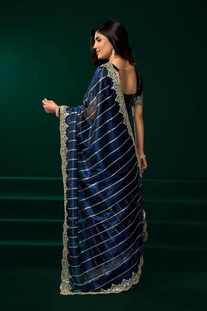 Joban Fashion Navy Blue Net Party Wear Sarees - Distacart