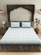 JAIPUR FABRIC Blue Ethnic Motifs Cotton 250 TC Super King Bedsheet With 2 Pillow Covers - Distacart
