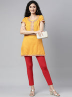 Souchii Women Yellow Embroidered Thread Work Kaftan Kurta - Distacart