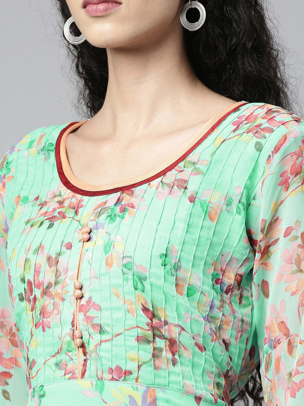 Souchii Sea Green Floral Chiffon Maxi Dress - Distacart
