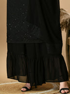 Myshka Women's Black Georgette Kurta & Skirt With Dupatta Party Sets