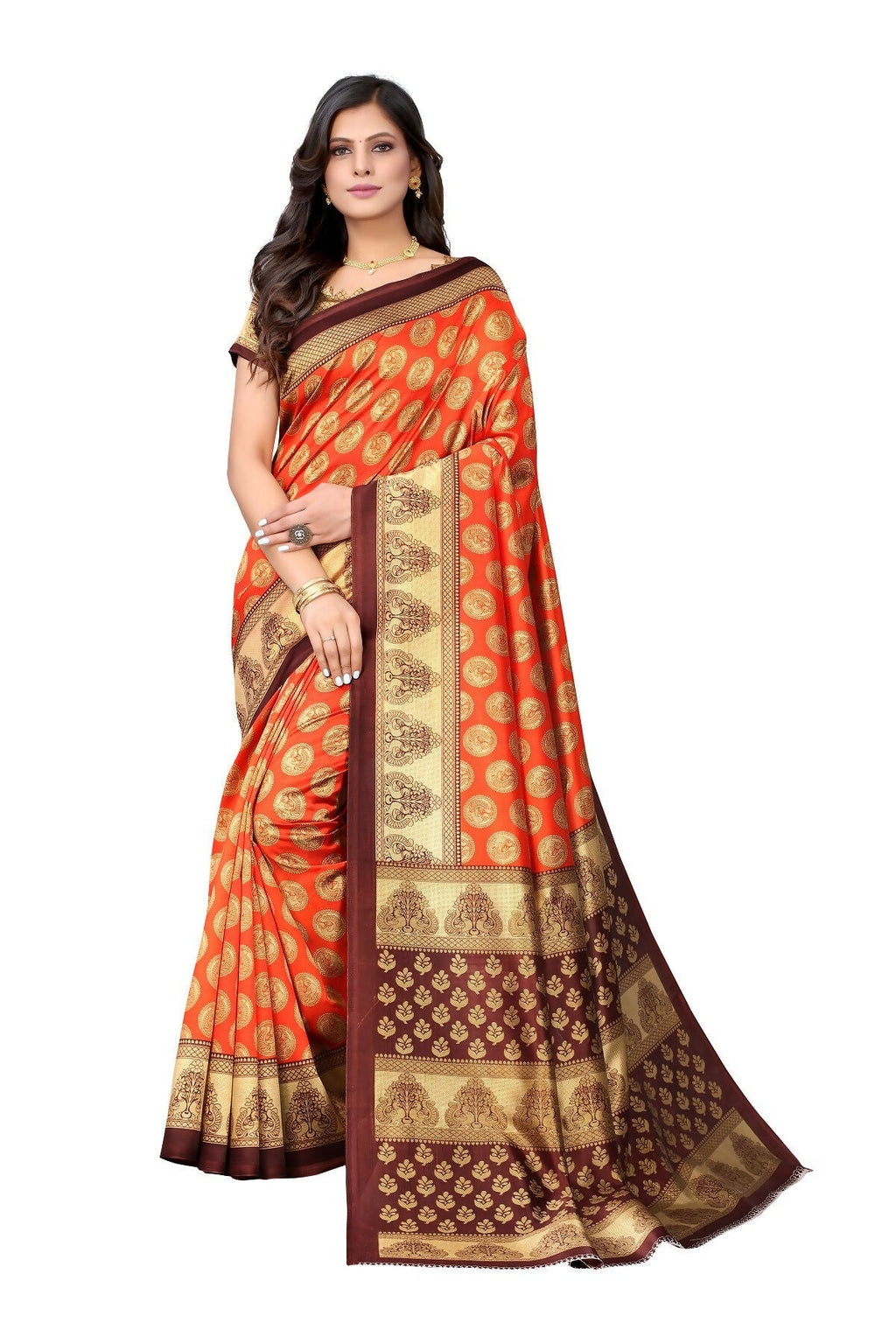 Vamika Orange Printed Art Silk Saree