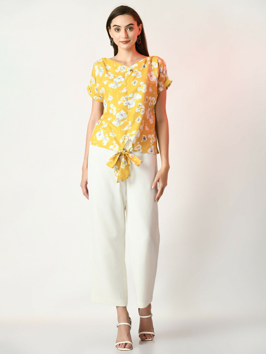 Myshka Women's Yellow Printed Top