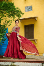 Joban Fashion Maroon Silk Sequence Embroidery Work Kurta Set - Distacart