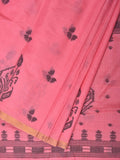 Baby Pink Khadi Cotton Handloom Saree with Buta and One Side Border Design - Global Threads