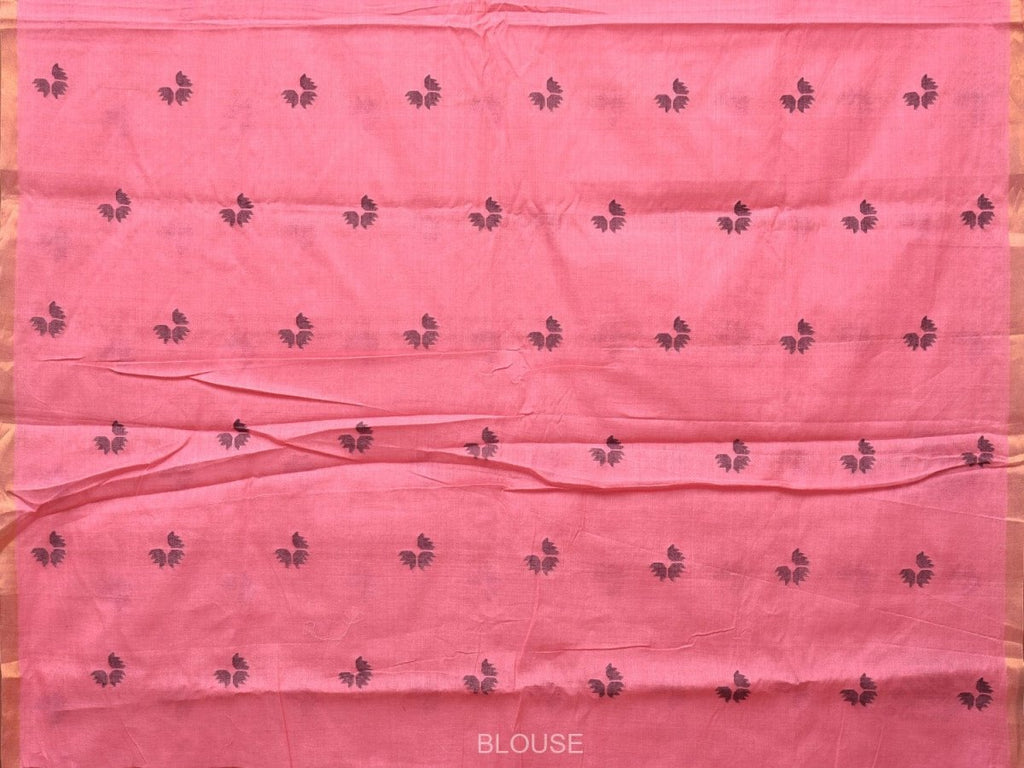 Baby Pink Khadi Cotton Handloom Saree with Buta and One Side Border Design - Global Threads