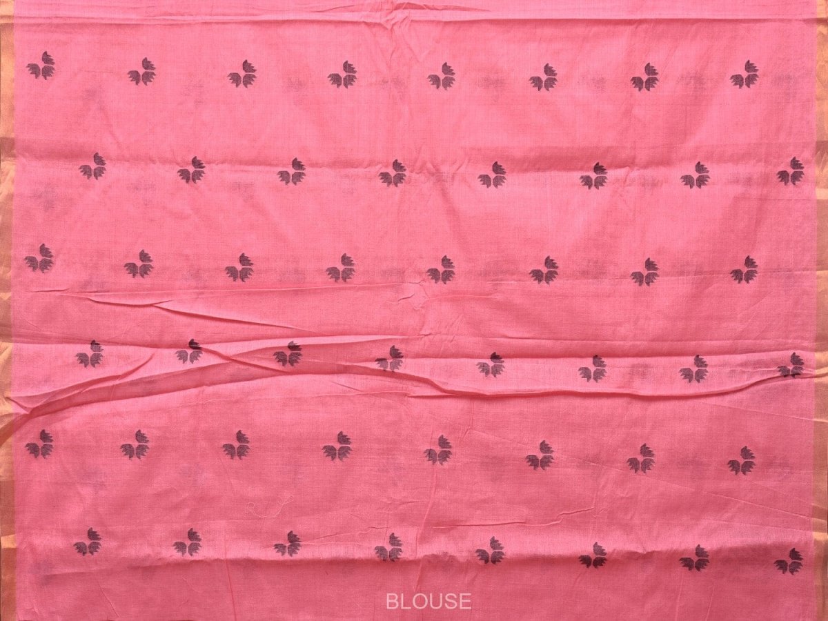 Baby Pink Khadi Cotton Handloom Saree with Buta and One Side Border Design - Global Threads