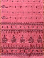 Baby Pink Khadi Cotton Handloom Saree with Buta and One Side Border Design - Global Threads