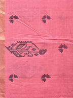 Baby Pink Khadi Cotton Handloom Saree with Buta and One Side Border Design - Global Threads