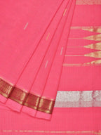 Baby Pink Khadi Cotton Handloom Saree with Doby Border and Zari Strips Pallu Design - Global Threads