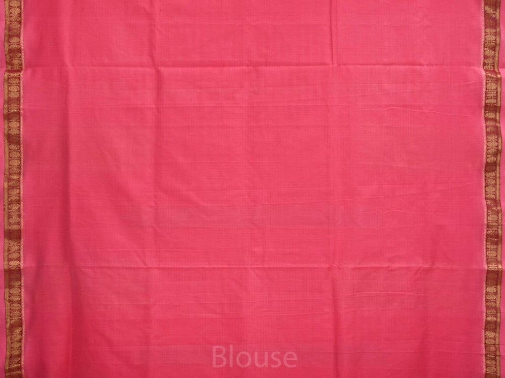 Baby Pink Khadi Cotton Handloom Saree with Doby Border and Zari Strips Pallu Design - Global Threads