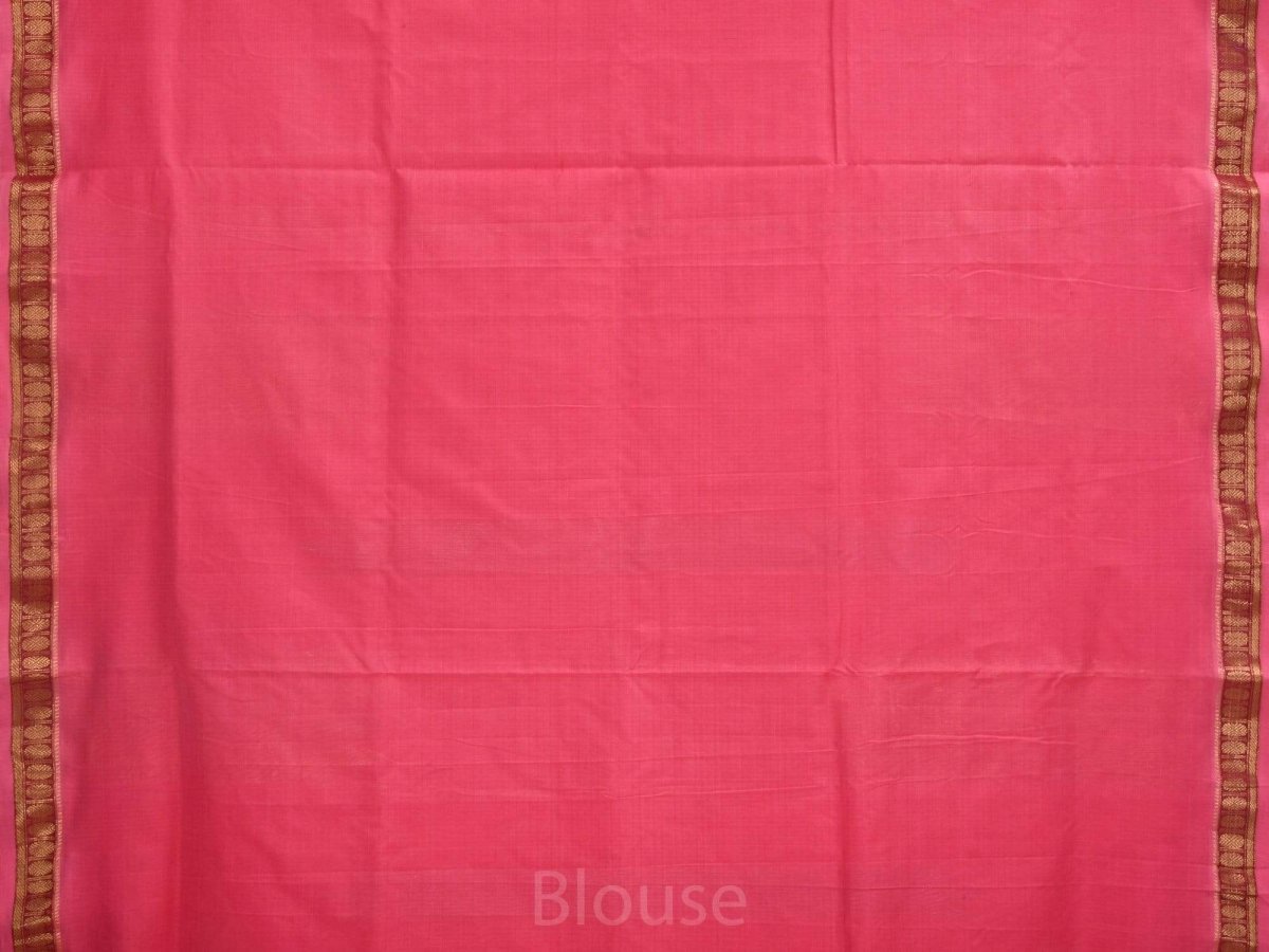 Baby Pink Khadi Cotton Handloom Saree with Doby Border and Zari Strips Pallu Design - Global Threads